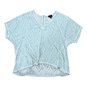 Mossimo Shirt Womens Medium Eyelet Short Sleeve Sheer Boho Crochet Pullover Top